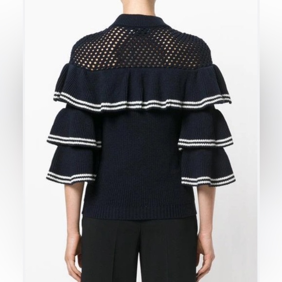 Self-Portrait STRIPED FRILL SWEATER
NAVY Wool Jumper Medium. - Picture 7 of 16
